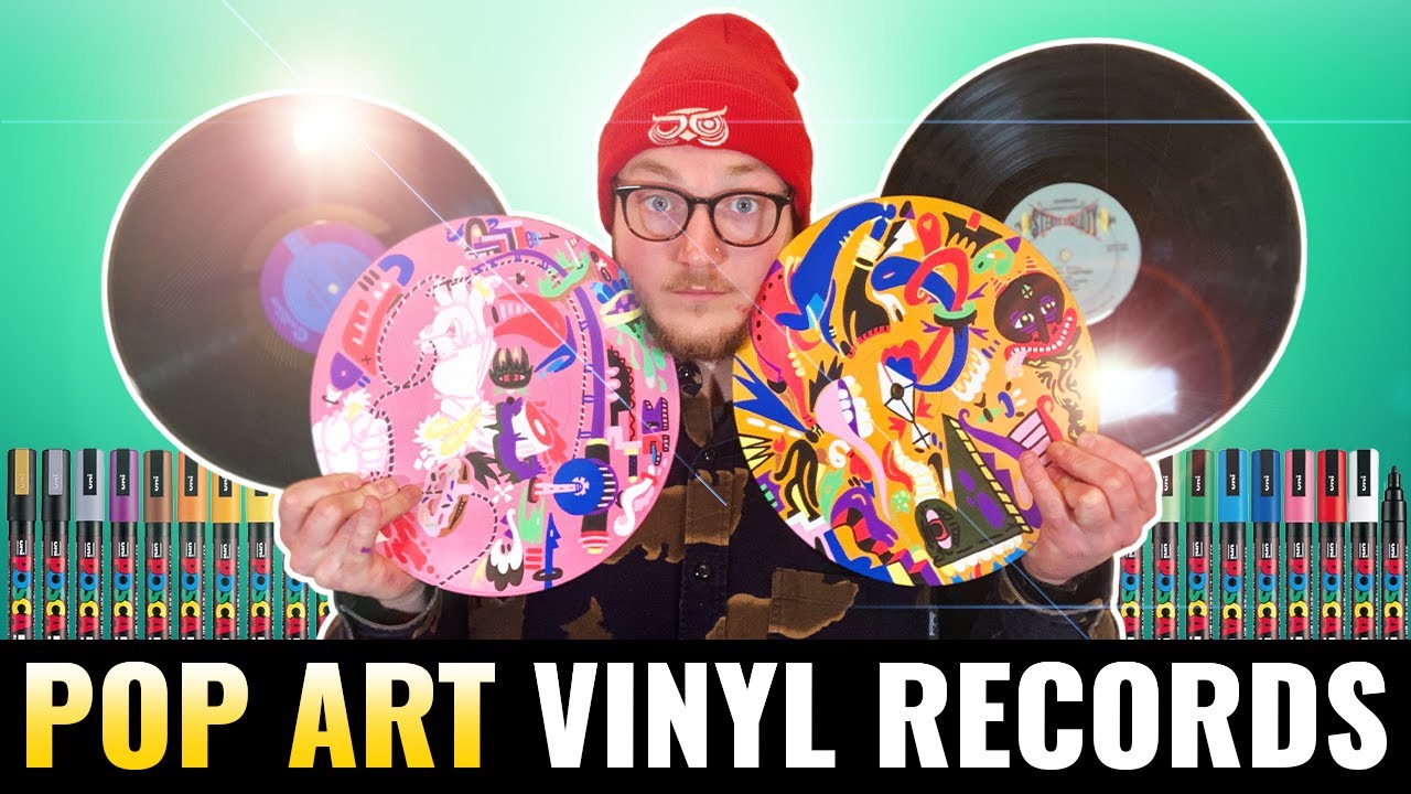 Custom Painted Vinyl Records With Spray Paint And Posca Pens - Free Hand Pop Art Painting Diptych