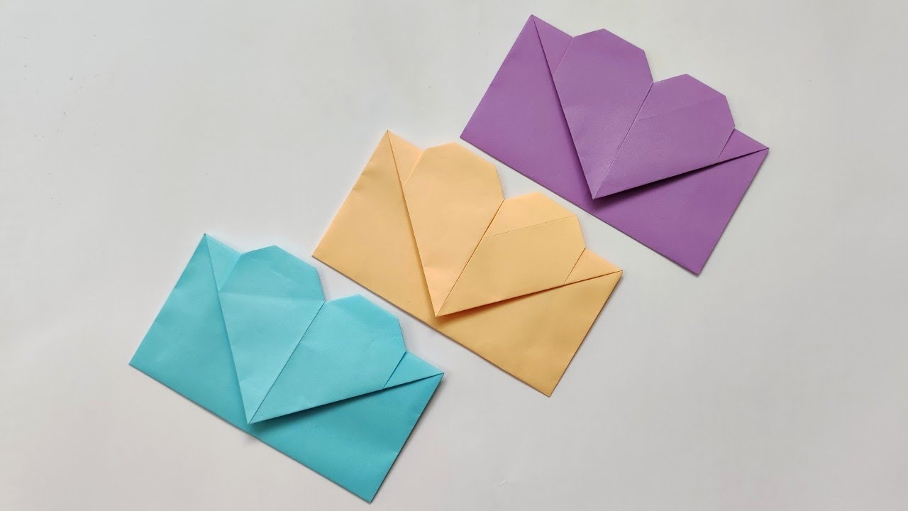 C&aacute;ch gấp phong b&igrave; tr&aacute;i tim - How To Make Origami Heart Envelope