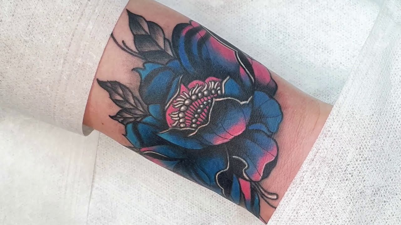 Cover up tattoo time lapse - PEONY COLORS