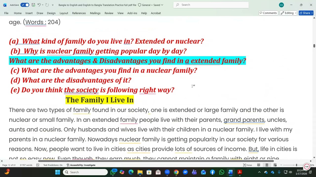 20 days Speaking Fluency Target |  Class-09 | Topic: The Family I live in