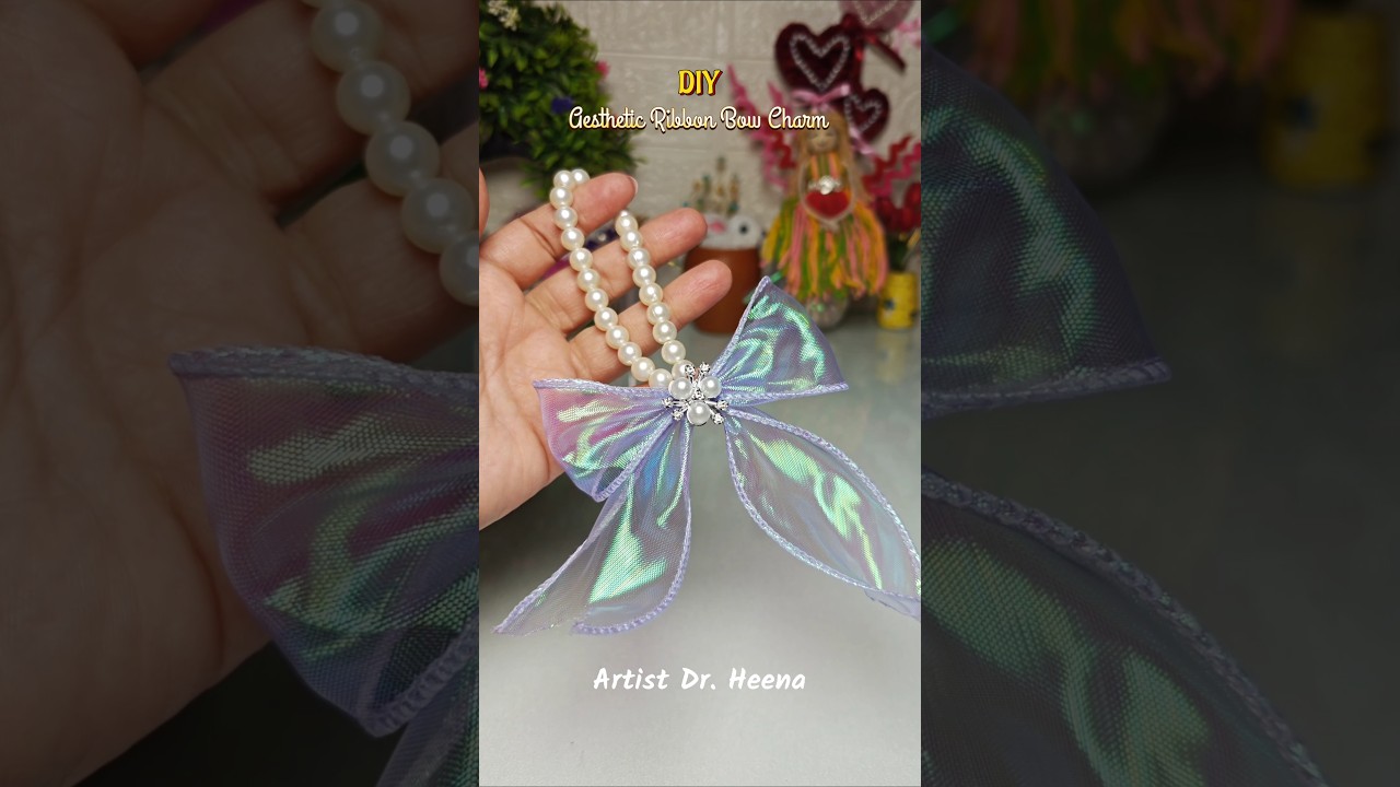 DIY Aesthetic Ribbon Bow Charm 🎀✨ #shorts #trending #craft #diy #viral #artandcraft #ribbon #bow