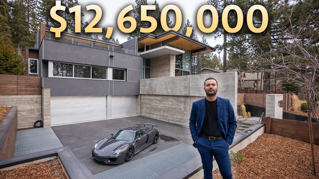 Touring a $12,650,000 LAKE TAHOE Modern Mansion with Garage Full of SUPERCARS!