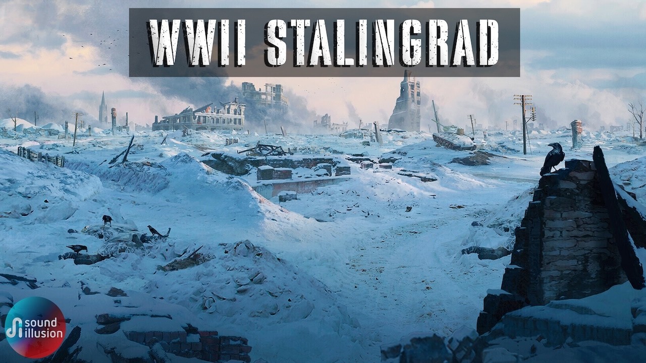 WW2 Stalingrad Winter Ambience ❄️ Snowstorm Wind & Distant Artillery | 8 hours