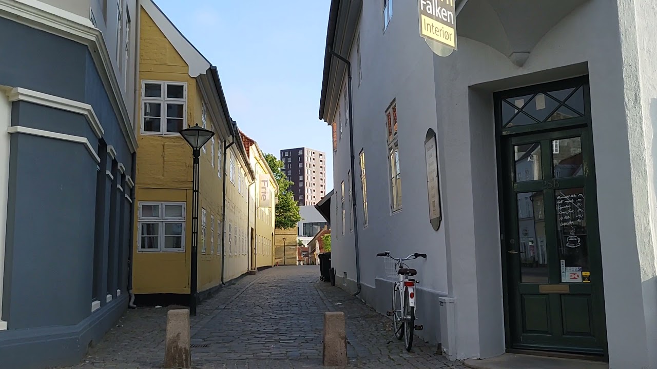 Denmark Walking Tour in Street  of Odense at the morning