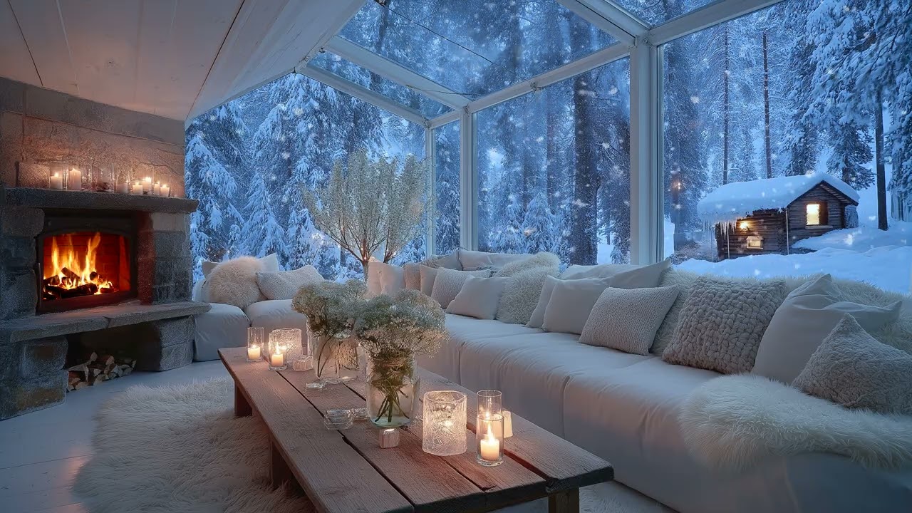 🌸🎧 10 Hours of Peaceful Candlelight Piano | White Lounge with Snow & Flowers for Study & Relaxation