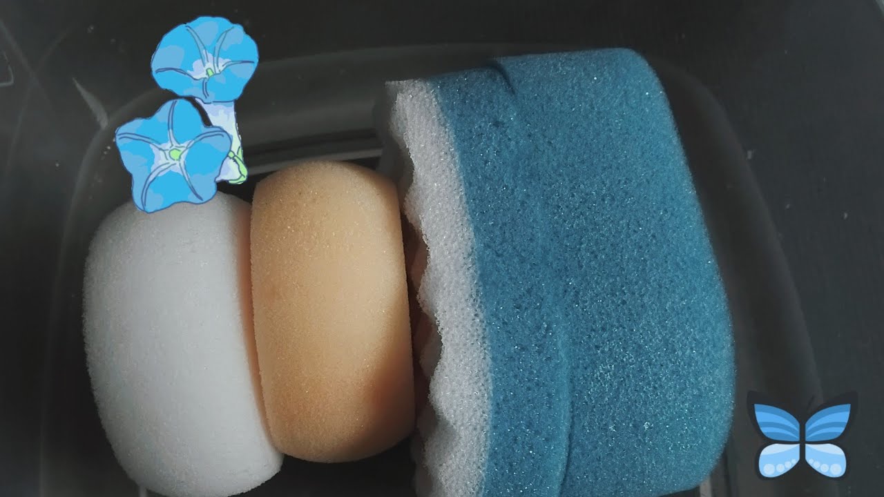 ASMR Dettol Sponges Squeezing and Ripping 🦋🐬🩵💛🤍