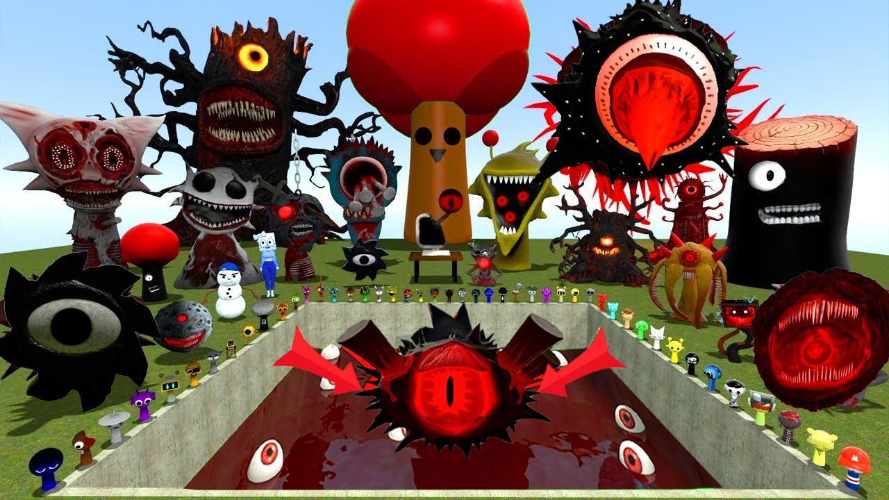 ALL Mr SUN PHASES VS FIRE Mr SUN SPRUNKI PHASE in GIANT HOLE | Garry's Mod!!!