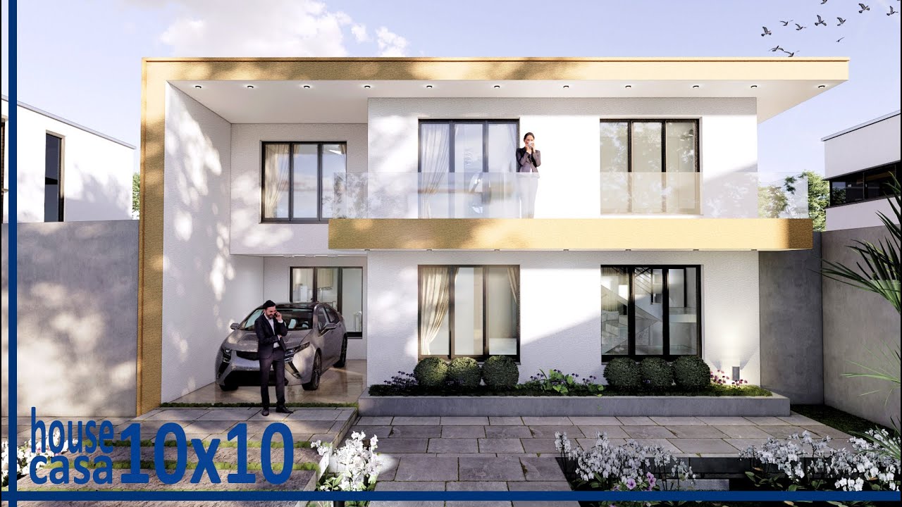 CASA DE 10x10 DOS PLANTAS - Planos de Casas de 2 Pisos Moderna con Balcon - DUPLEX