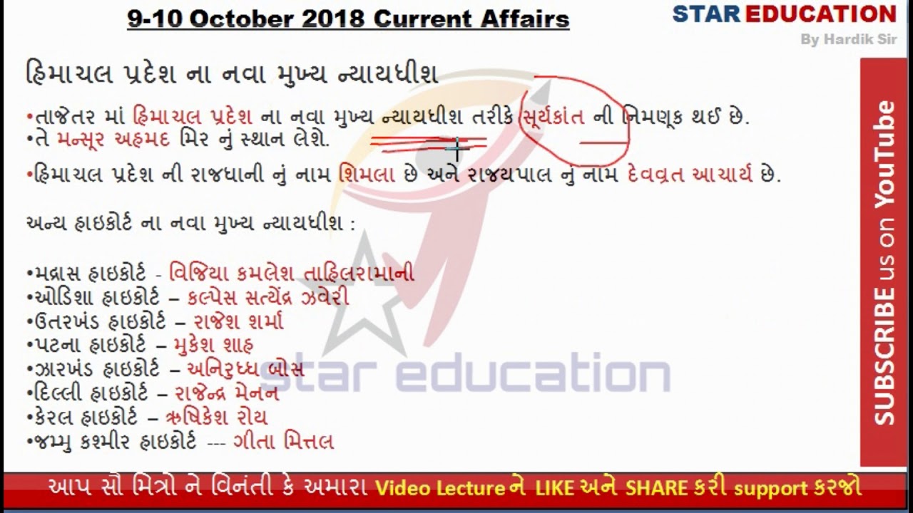 10 October 2018 Most Important Current Affairs in Gujarati ||Current Affairs in Gujarat October 2018