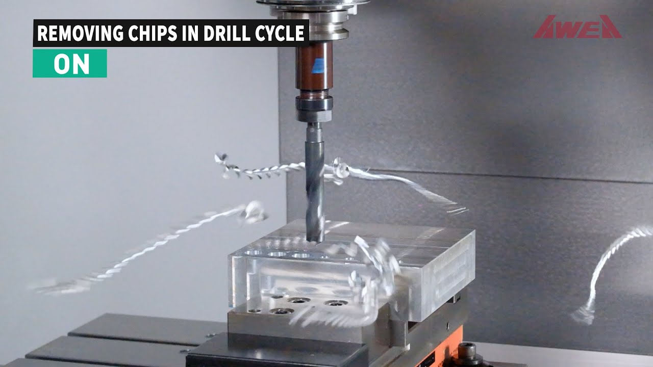 REMOVING CHIPS IN DRILL CYCLE FUNCTION with AWEA AF-760 Vertical Machining Centers