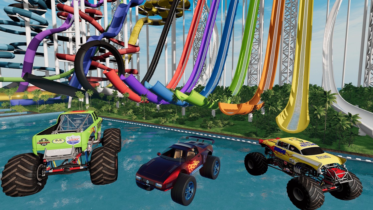 Monster truck Water Slides Jump | BeamNG Drive