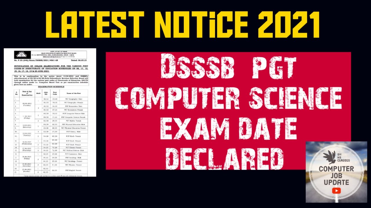 DSSSB PGT COMPUTER SCIENCE EXAM DATE  (70/20) | (71/20) DECLARED || DSSSB 2021|| COMPUTER JOB UPDATE