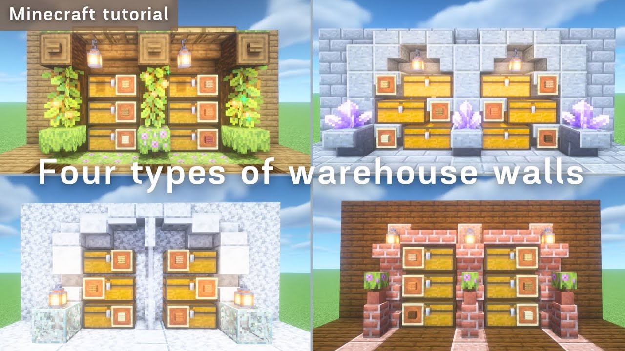 【Minecraft】倉庫の壁のデザイン【４選】｜Four types of warehouse walls