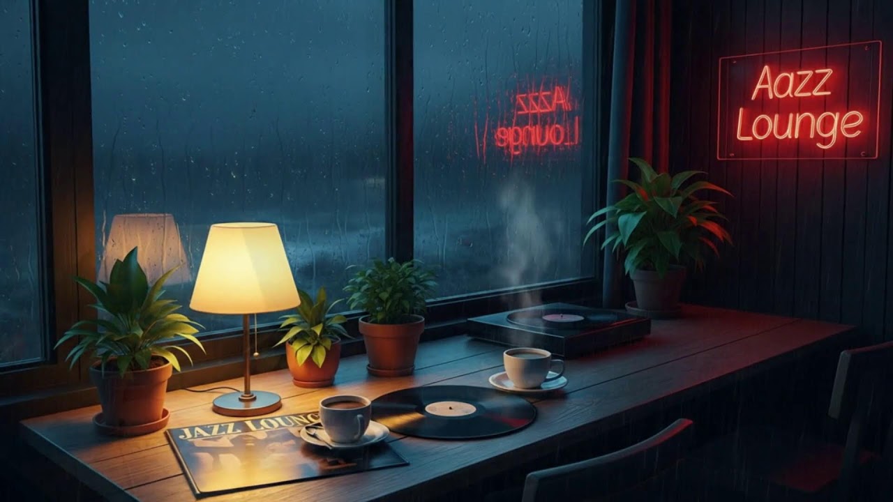 Stormy Late Night Jazz Lounge ｜ Gentle Rain for Focus ⚡🌙🎷🌧️💤