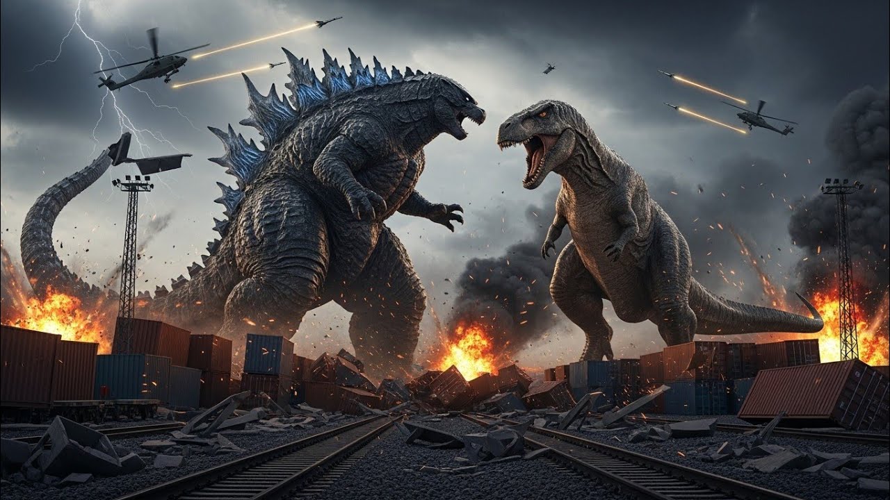 Godzilla Attacks Railway Station | Giant Dinosaur Fights Back  Full Action Scene