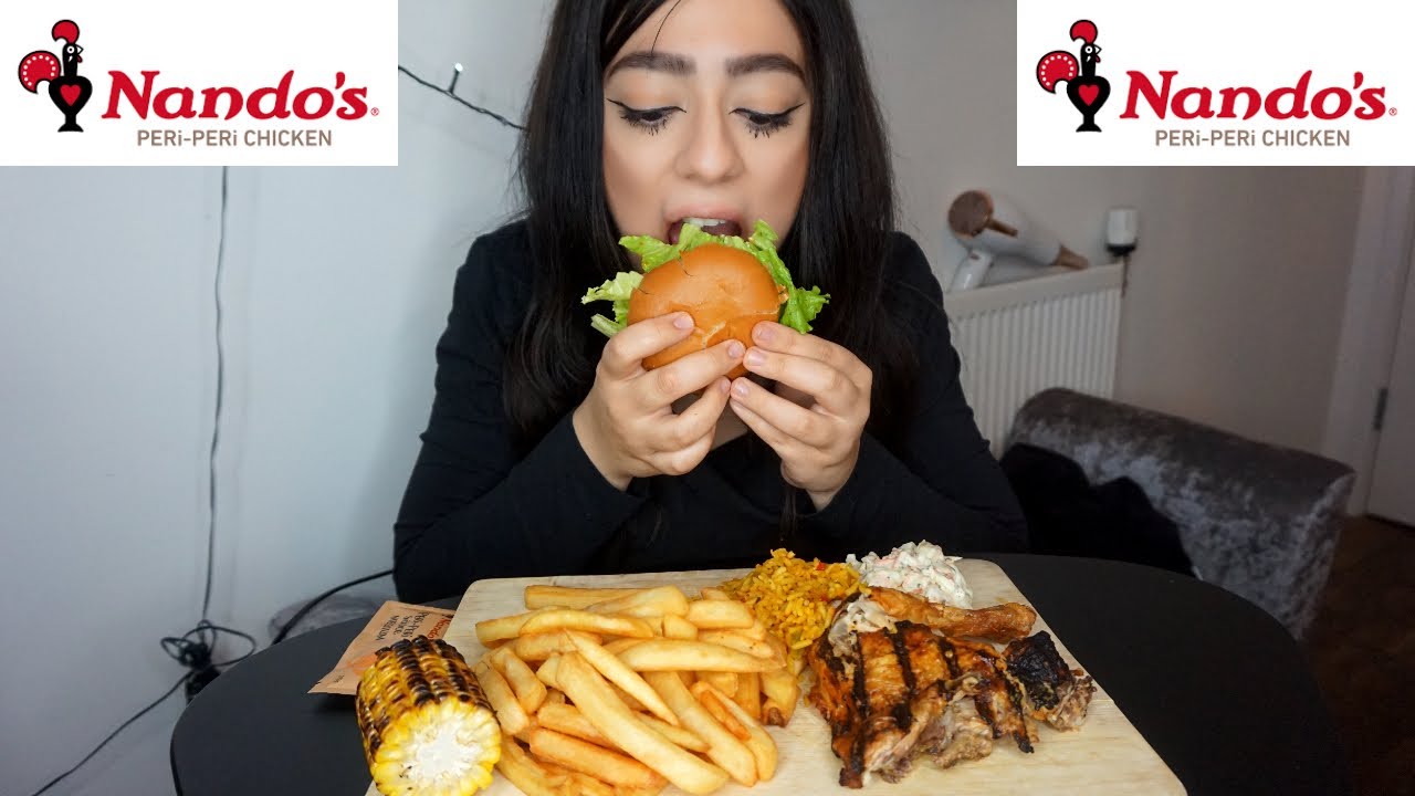 NANDOS PERI PERI CHICKEN, SPICY RICE, COLESLAW AND CHIPS MUKBANG | UK LOCKDOWN