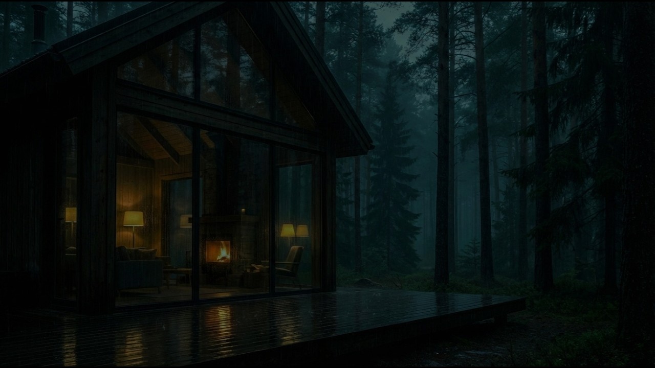 Cozy Cabin in the Rain with Fireplace & Soft Piano  3 Hours Relaxation