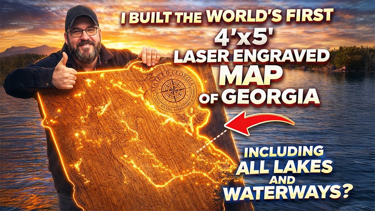 I created the World’s First 4’x5’ Laser Engraved Wooden Map of the State of Georgia and it’s Lakes