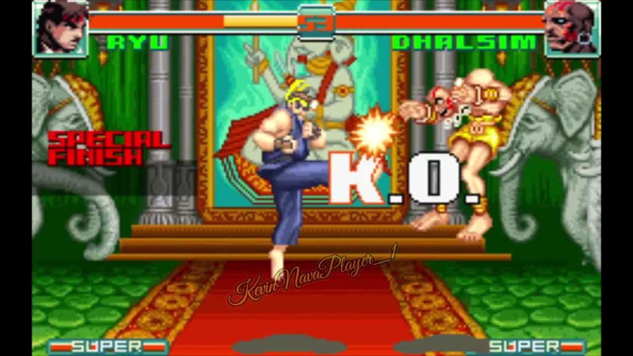 SuperStreetFighter2TurboRevival) GBA Modo Arcade de Ryu VS Dhalsim nivel experto del CPU 