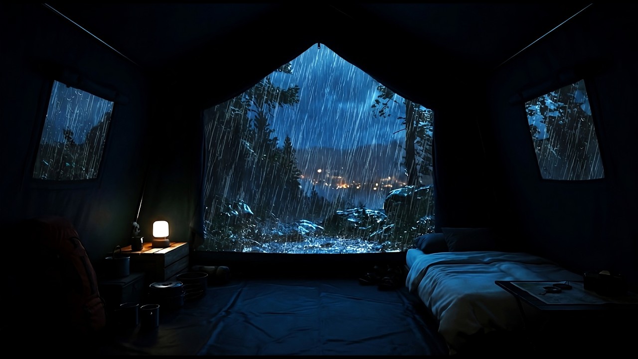 🔴 Cozy Canvas Shelter in the Rainy Dark | Continuous Rain Sounds