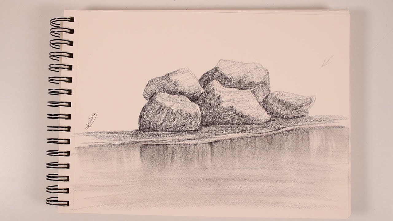 رسم صخور بالرصاص - كيف ترسم صخور من الخيال / رسم بسيط جدا