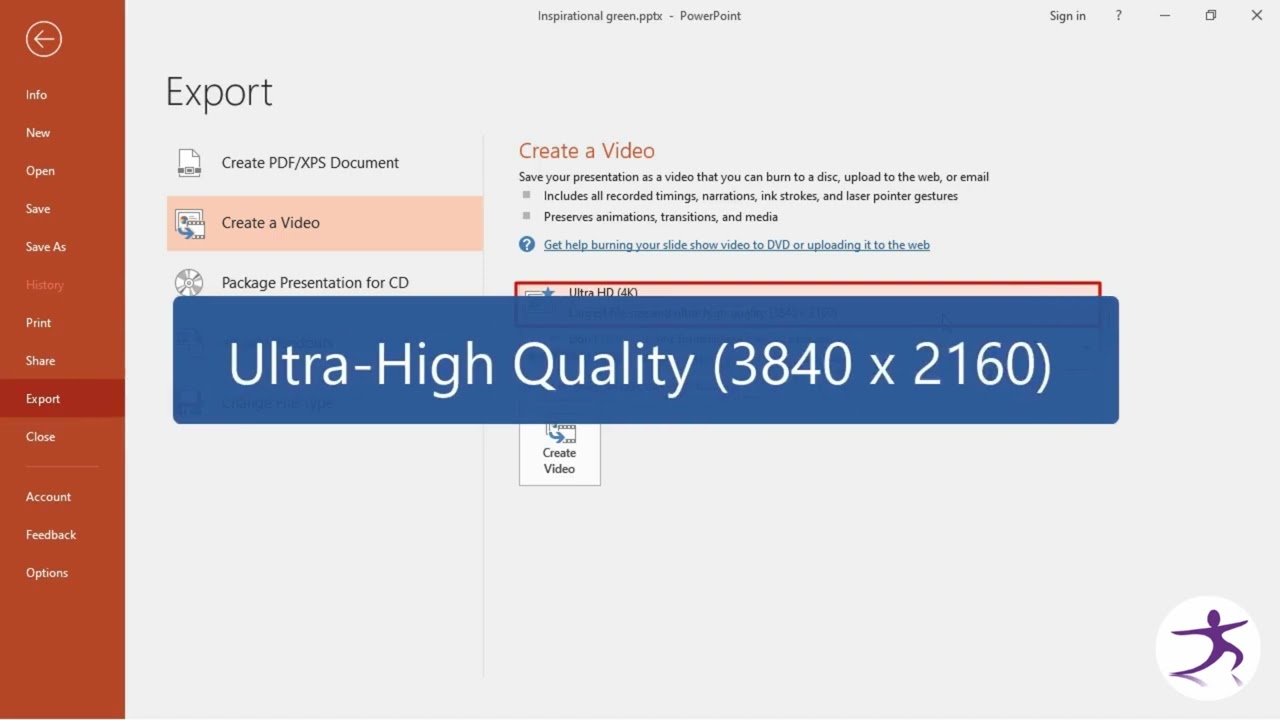 How to export powerpoint presentation to 4k video