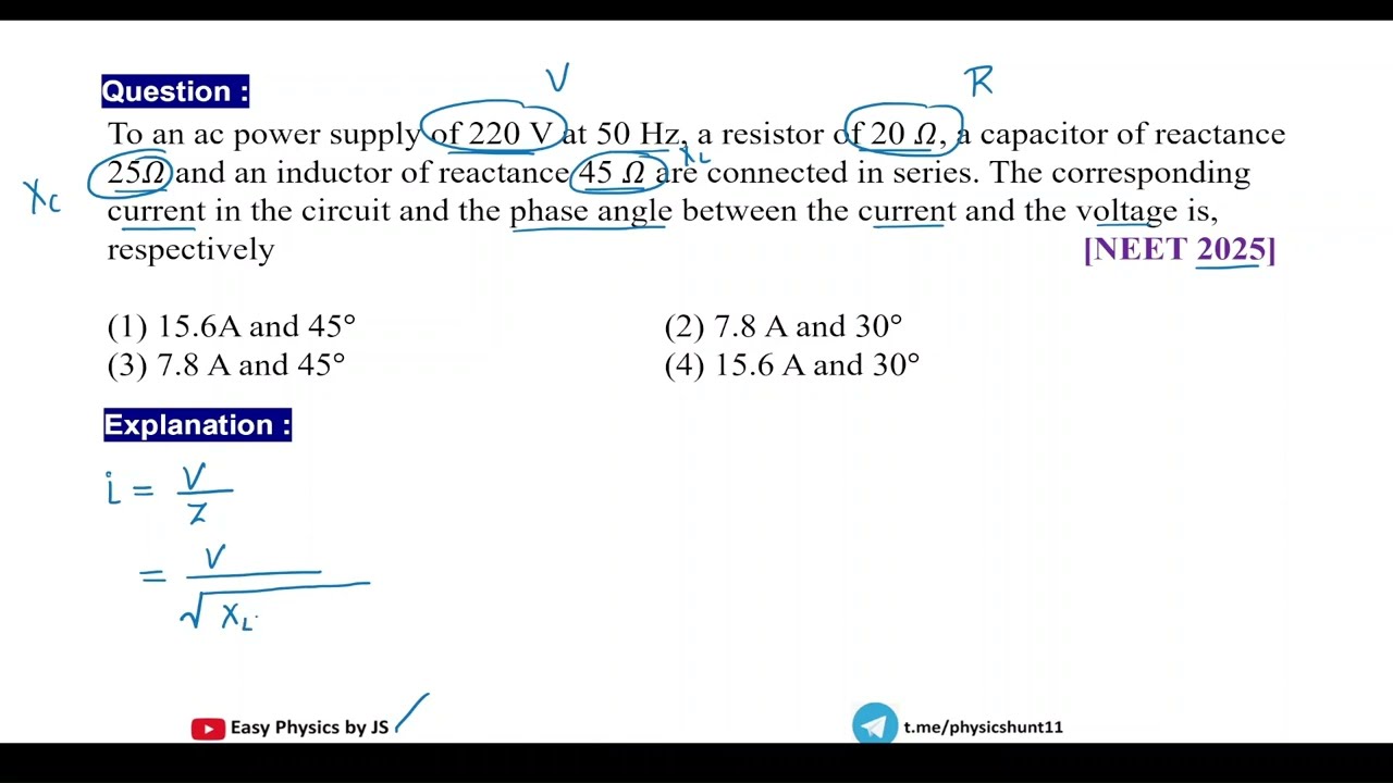 AC Circuit Numericals | RLC Series Circuit Question Explained I NEET I PYQ 2025