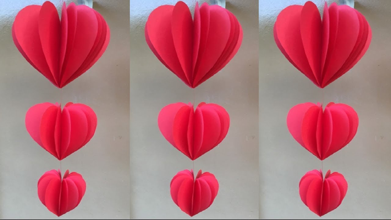 DIY 3D Paper Folding Heart Shape Wall Hanging Decoration Ideas