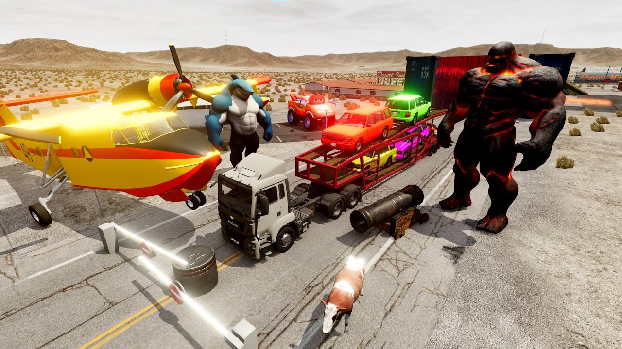 Flatbed Truck McQueen | Transportation with Truck - Pothole vs Car #08 | BeamNG.Drive Gameplay