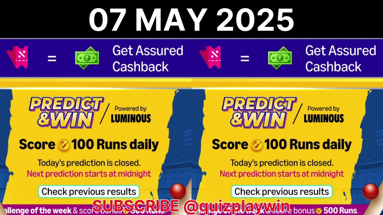 Amazon PREDICT AND WIN SCORE 100 Runs daily 07 May 2025 | #quizplaywin | @quizplaywin