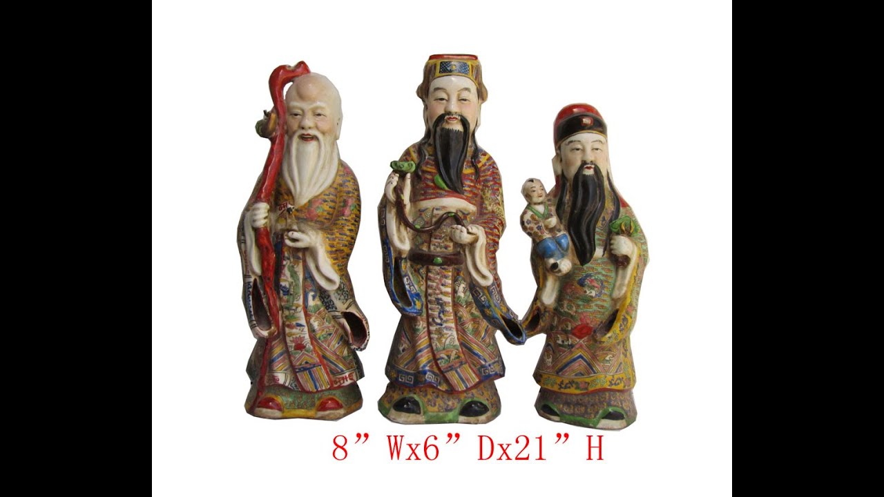 Set/3pcs Chinese Antique Colorful Porcelain Hand Made FuLuShou Statue WK2849
