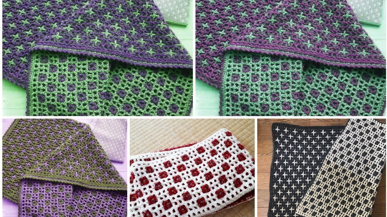موديل جديد لعمل اسكارف او بطانيه Interlocking crochet@