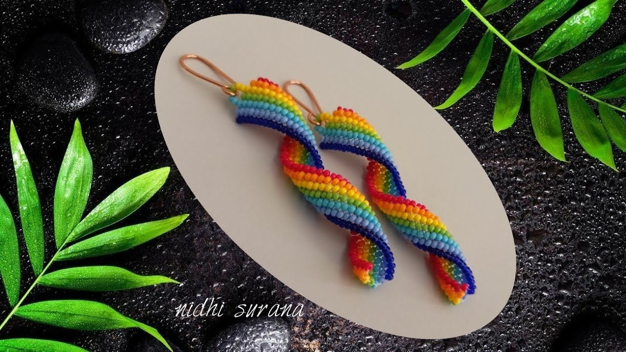 Curly Rainbow Ribbon Earrings/Seed bead Jewelry making Tutorial/Aretes diy