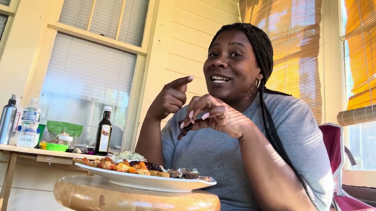 BBQ Shrimp, Steak and Potatoes MUKBANG with HUGE BURPS AND CHUGGING!