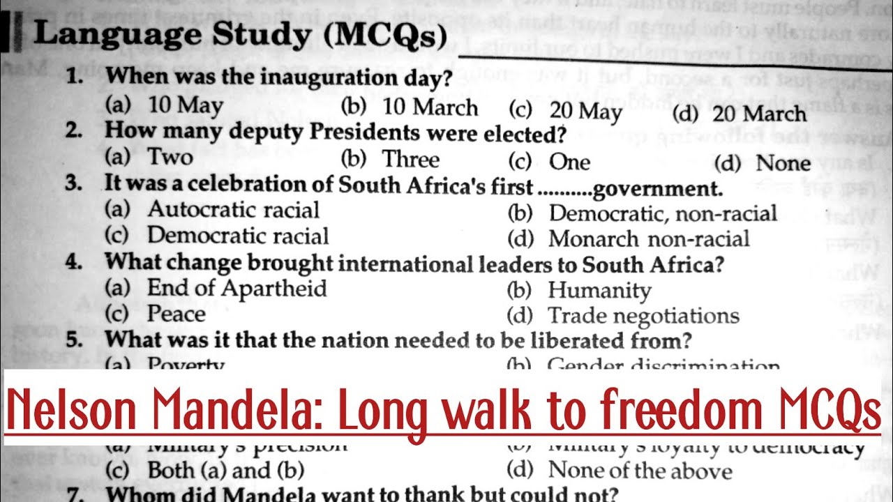 Nelson Mandela Long walk to freedom MCQs Class 10th MCQ Multiple Choice questions Objective Question