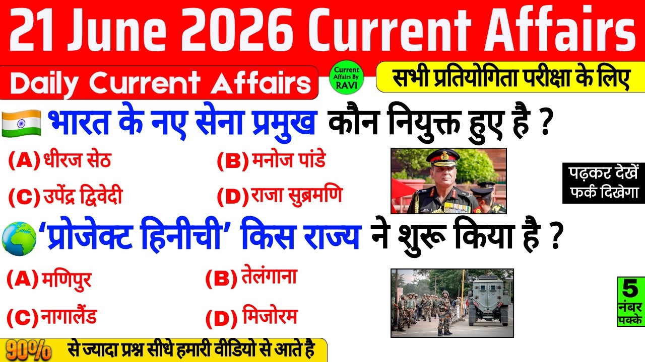 21 June 2026 Current Affairs | Current Affairs Today | Current GK SSC Railway UPSC BPSC GRUP D NTPC