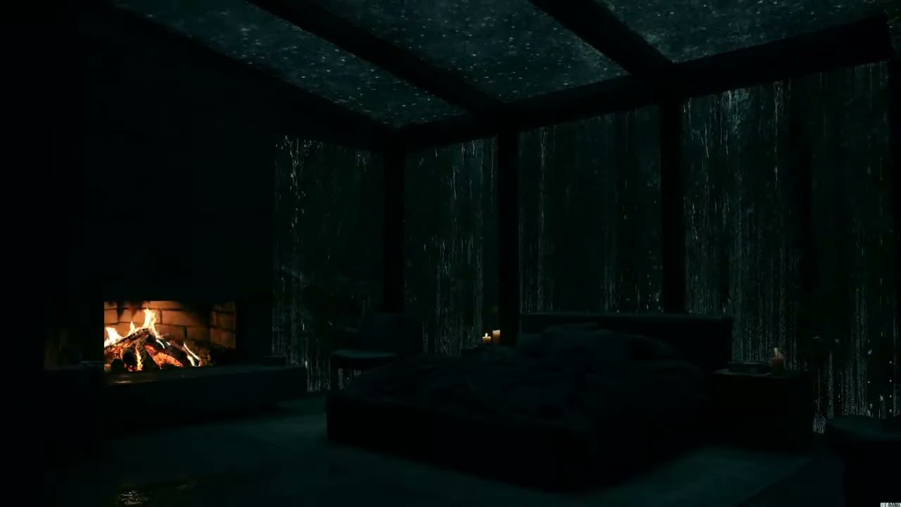 Listening to the sound of rain surrounding a warm, secluded cabin in the woods