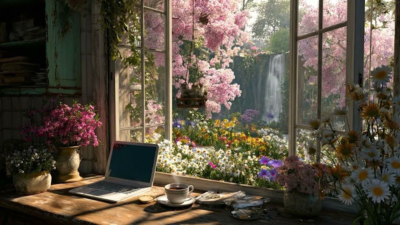 Paradise Garden Sounds 🌸 Waterfall & Birds | Relaxing Nature Ambience for Study, Sleep & Focus