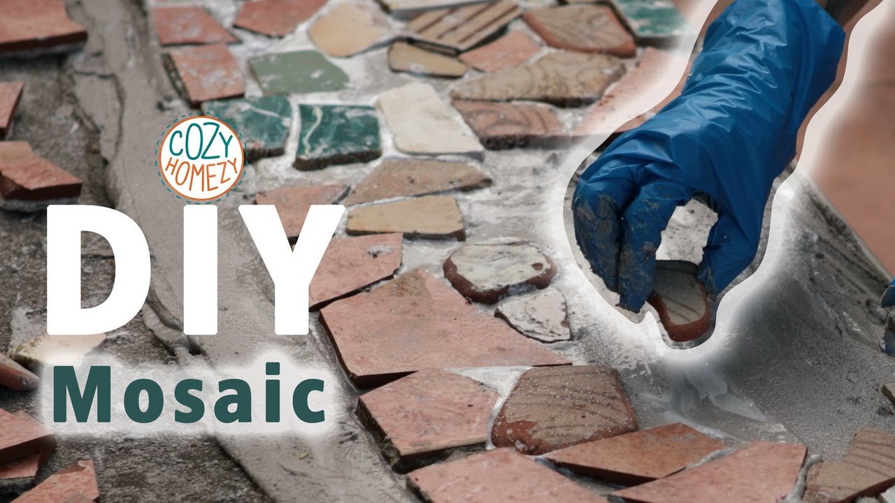 DIY Mosaic Steps with Cement and Broken Tiles - Trash to Treasure DIY Mosaics Stairs