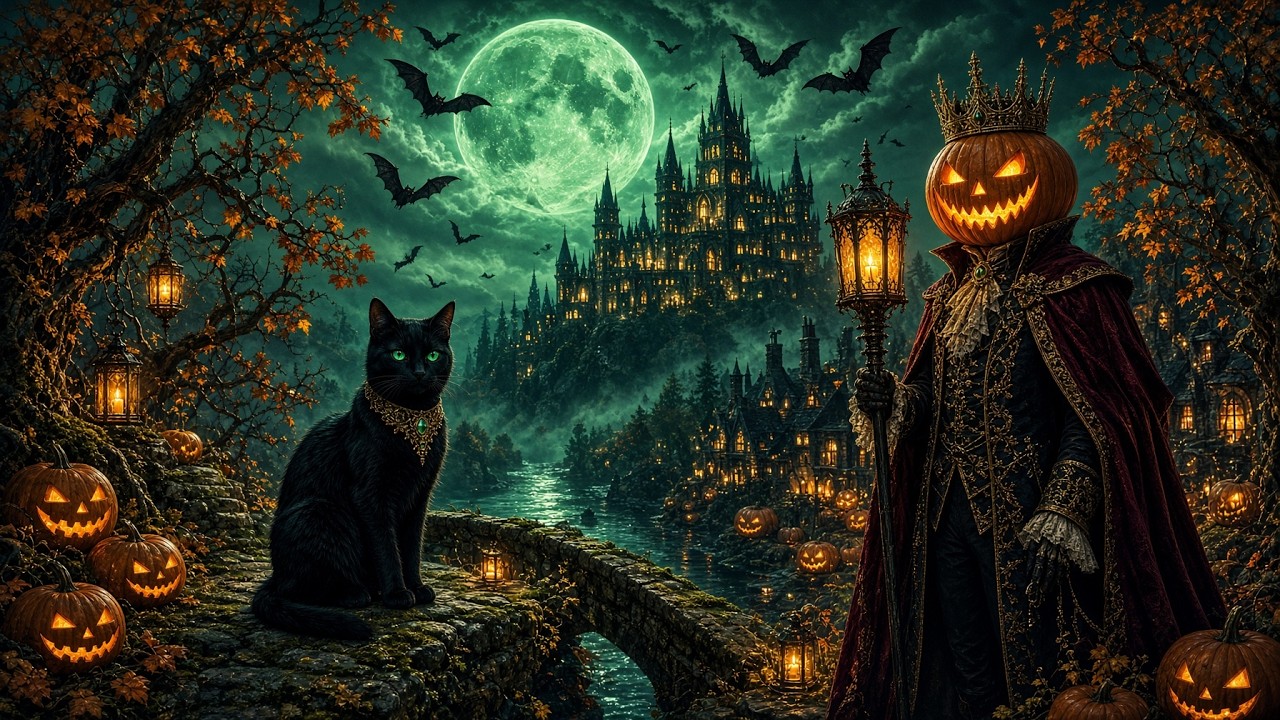 Relaxing Halloween Ambience 🎃 Spooky Village in a Autumn Night 👻 Haunted Sounds & Halloween Music