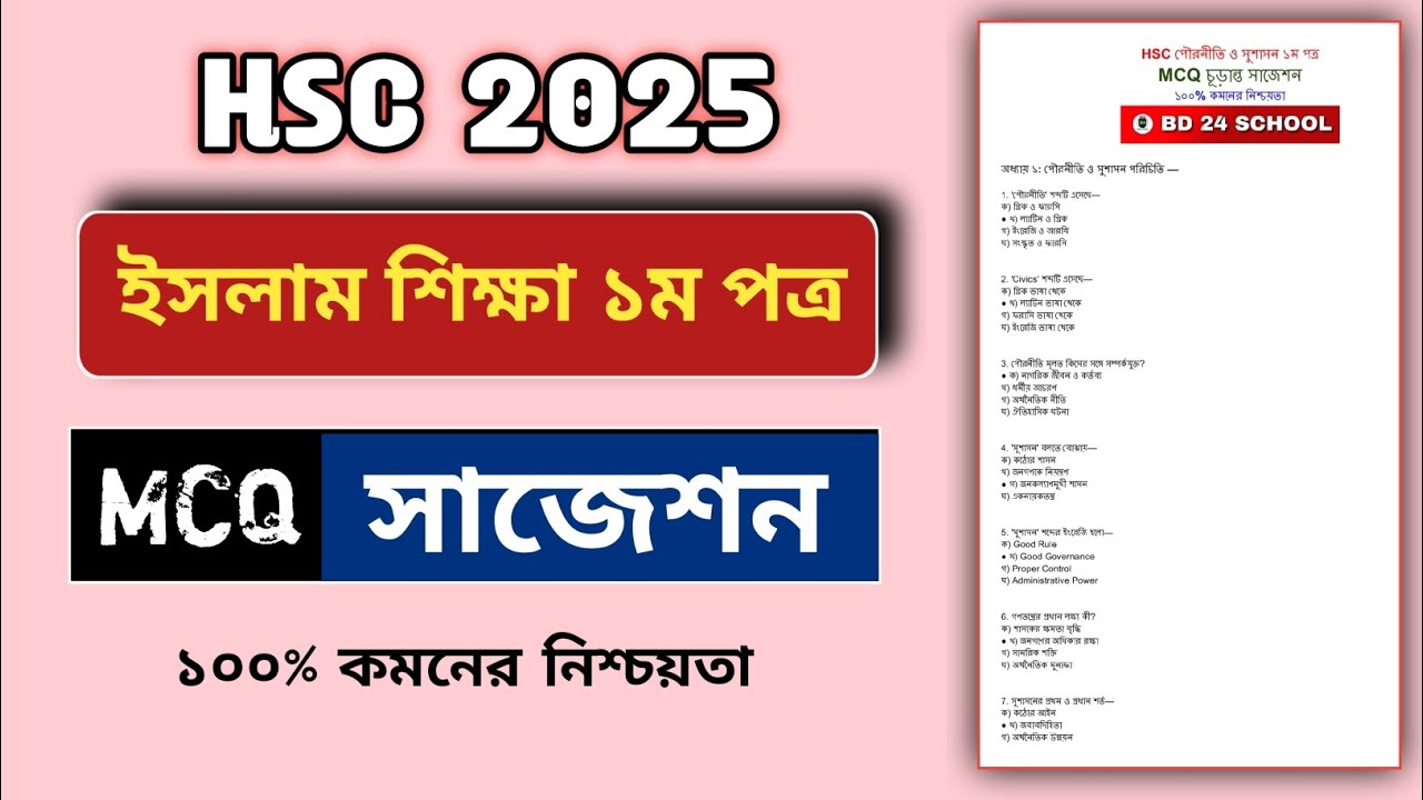 HSC 2025 ইসলাম শিক্ষা ১ম পত্রের MCQ সাজেশন | Islam Shikkha 1st Paper MCQ Suggestion HSC 2025