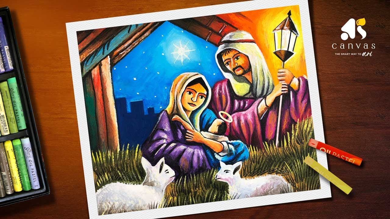 Birth of Jesus Christ Drawing with Oil Pastel / Jesus Christ Drawing with  Oil Pastel