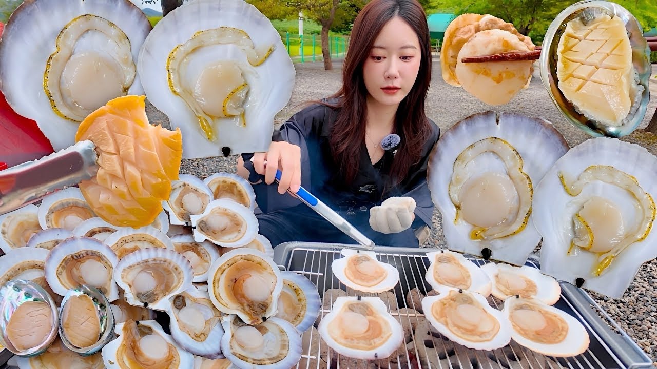 야외에서 먹는 조개구이🤍(ft.닭발) 캠핑 갬성⛺️ 조개구이 먹방 Grilled Scallops ホタテ焼き | Mukbang ASMR