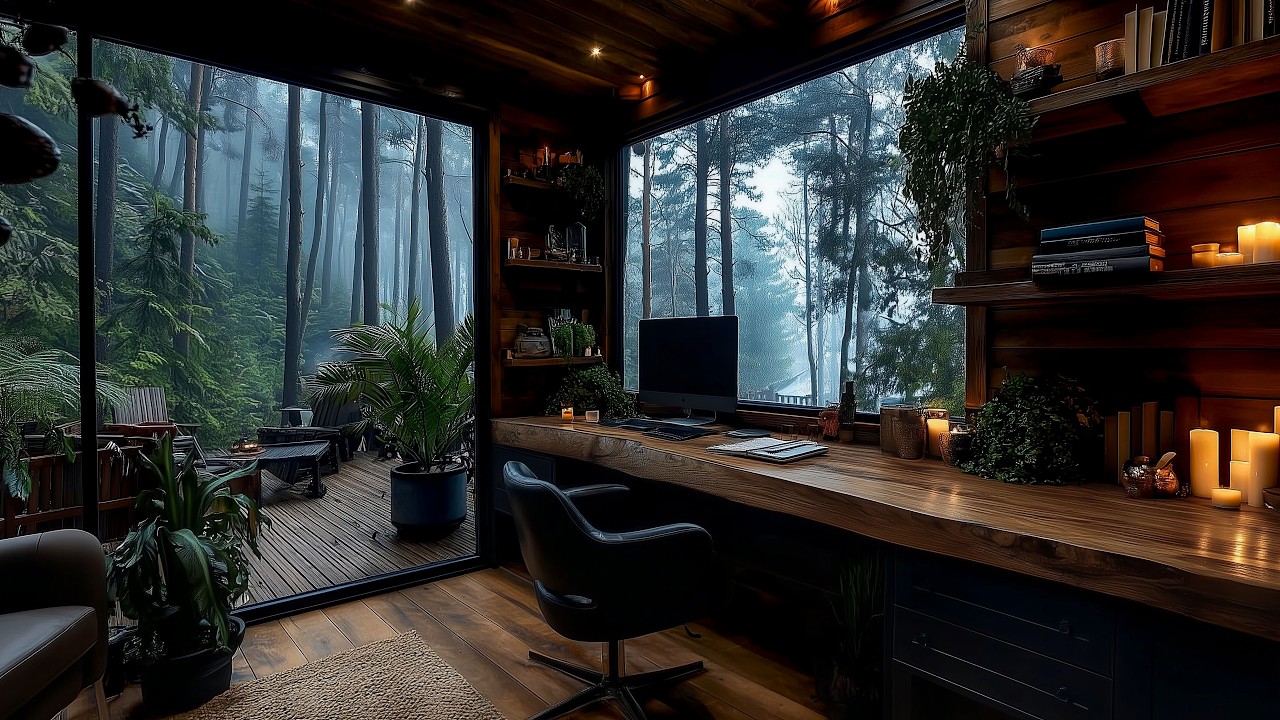 Misty Forest Cabin Workspace | Deep Focus Music for Work & Study