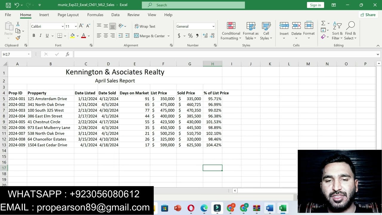 Exp22_Excel_Ch01_ML2_Sales | Excel Chapter 1 Mid-Level 2 - Real Estate Sales Report/all steps