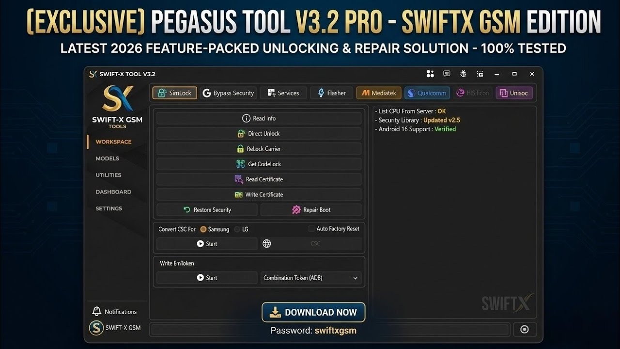 Pegasus Tool V3.2 Pro Free Download 2026 | SwiftX GSM Update | How to Install & Use