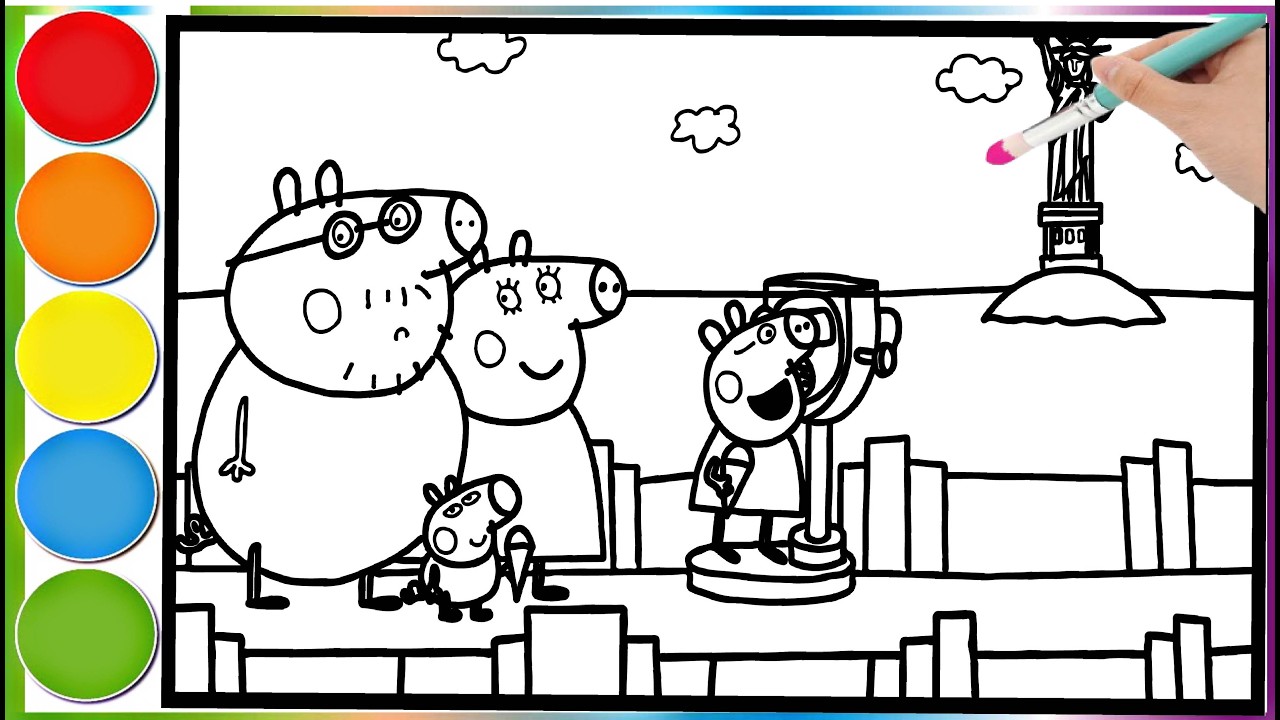Peppa Pig's family strolls past the Statue of Liberty || Learn how to color the Peppa Pig pages