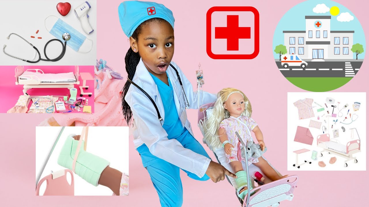 Kids Doctor Pretend Play Sick Hospital Bed Baby Doll 
