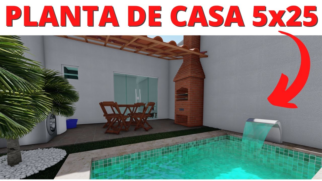 PLANTA DE CASA COM 02 QUARTOS (01 SUÍTE) | PISCINA | 5x25 METROS!