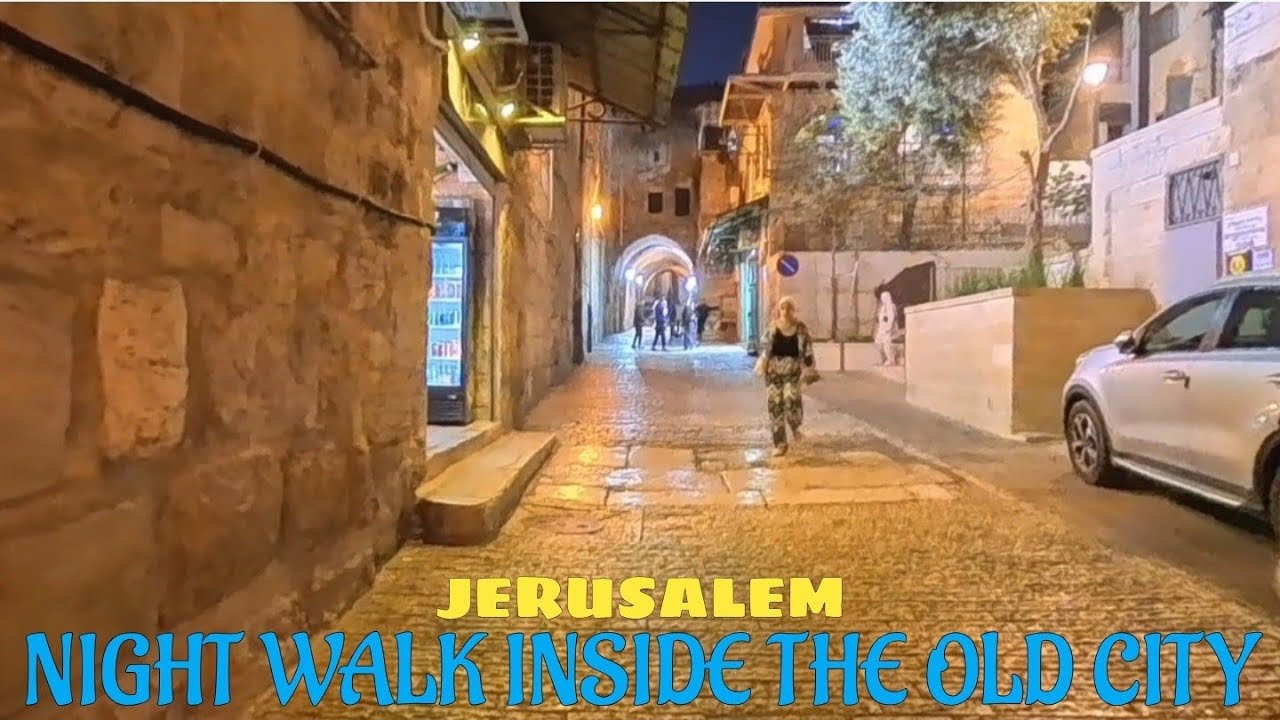 JERUSALEM at Night. Relaxing evening walk at the Old City. Holyland Israel. 